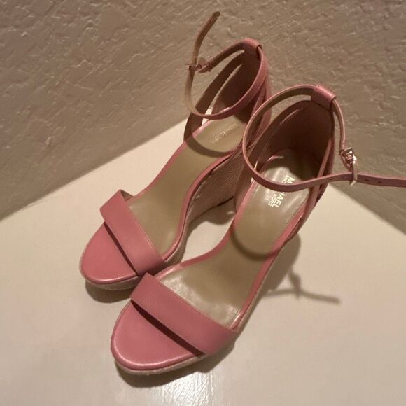 Michael Kors Size 9.5 Kimberly Espadrille Wedge Sandals Pink Preppy Coastal - Picture 5 of 11